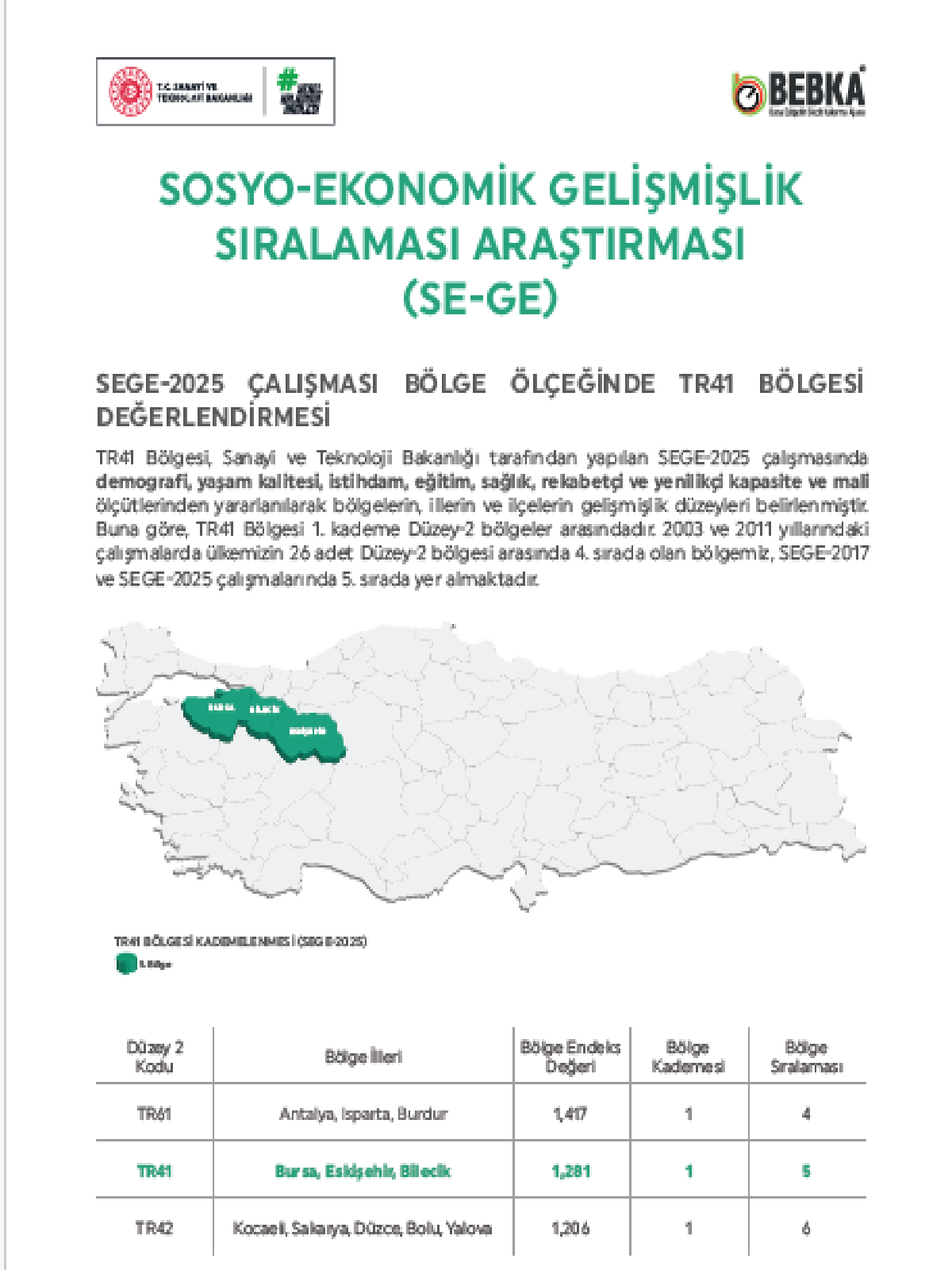TR41 Bölgesi 2025 İL SE-GE Bilgi Notu